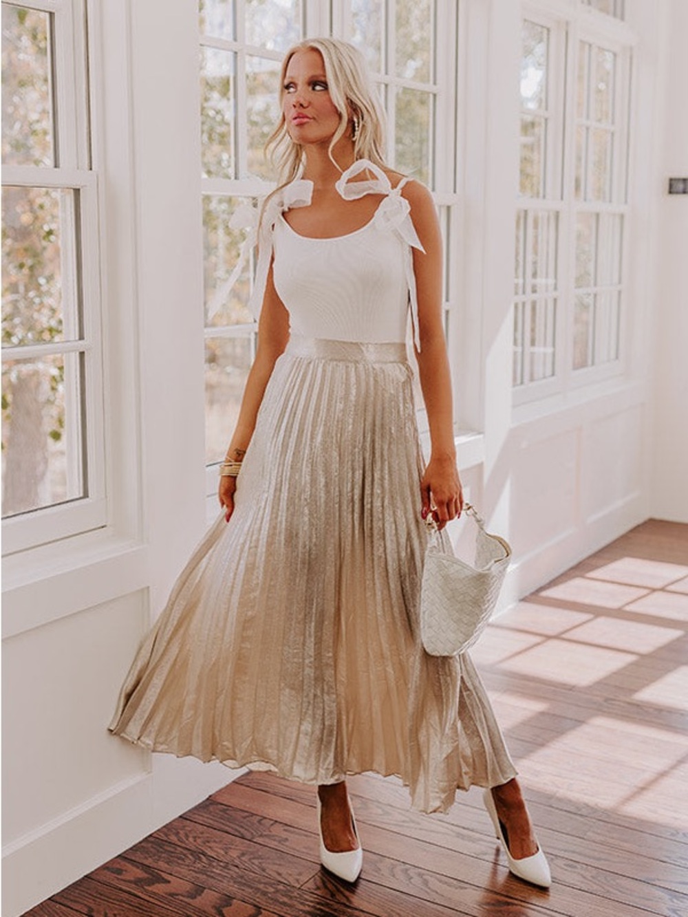 PROMESA NWT CHAMPAGNE FIZZ HIGH WAIST PLEATED MAXI SKIRT SIZE S